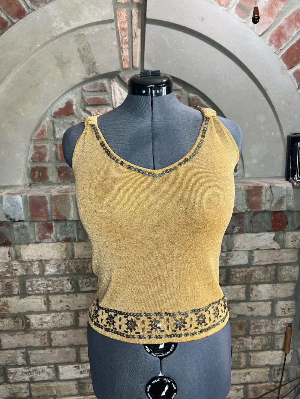 tank top knit beaded gold metallic 1990s